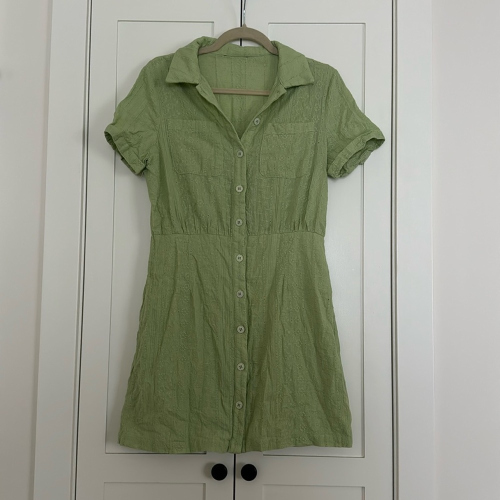 Short cotton eyelet button up summer dress.